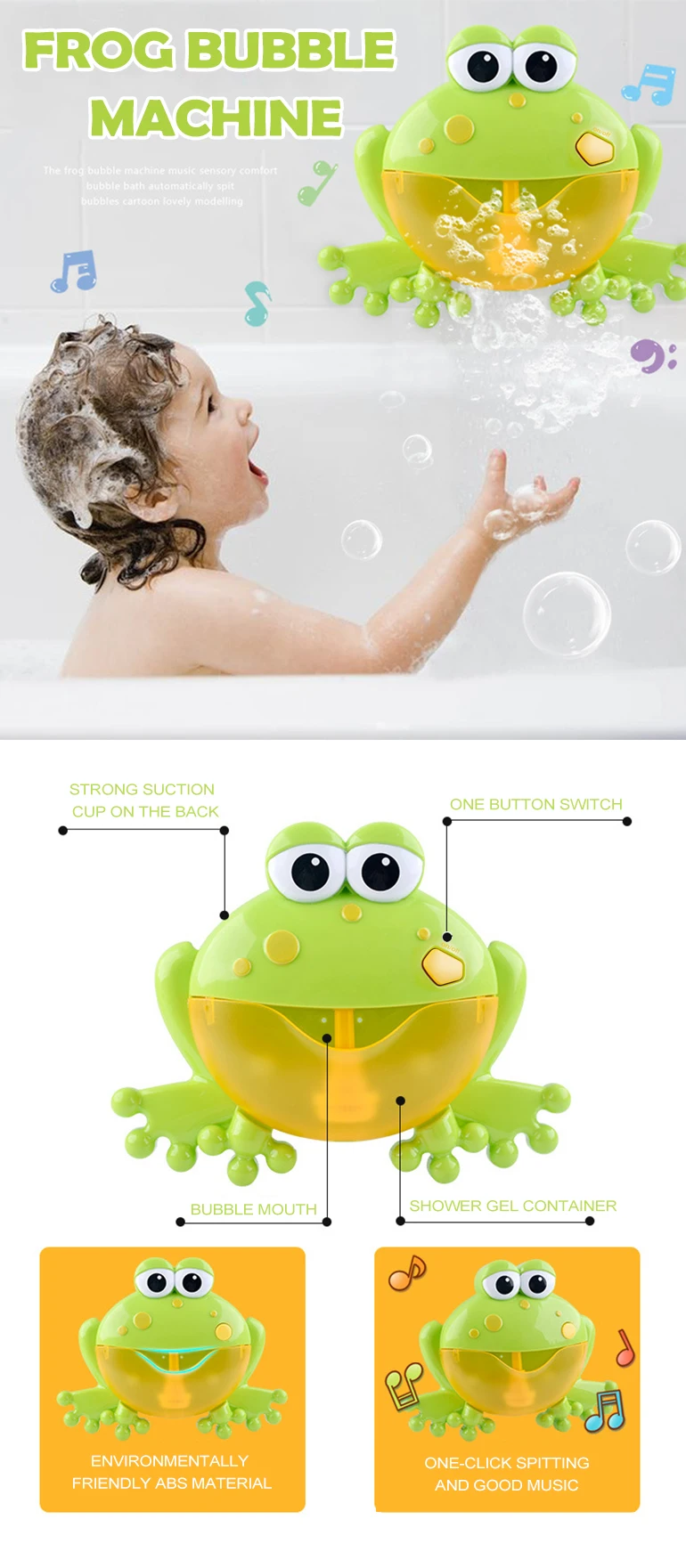 Bubble Machine Big Frog Automatic Bubble Maker Blower Music Bath Toy For Baby 