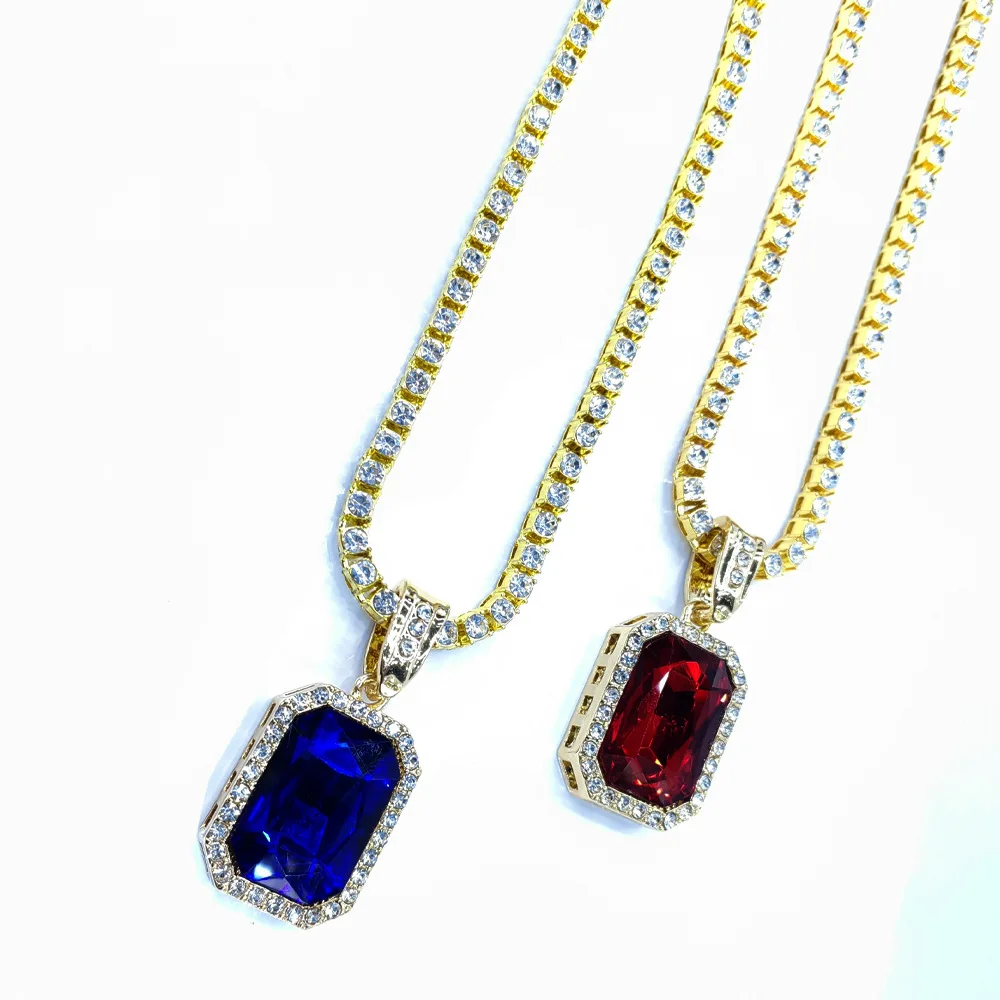 Men's Hip Hop Gem Diamond Pendant Necklace Tennis Chain Necklace Jewelry