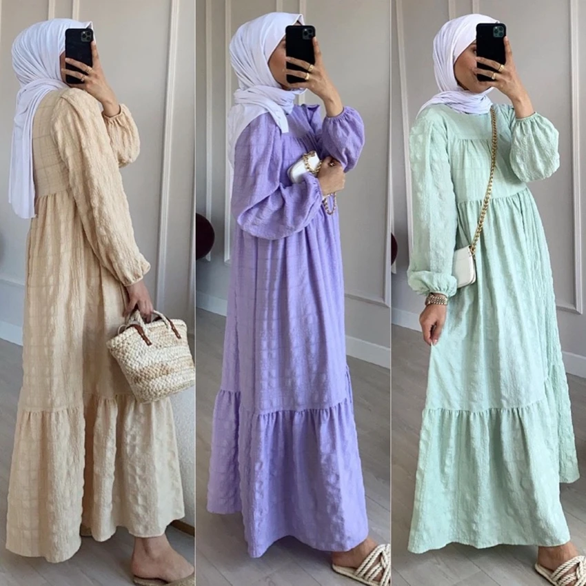 

Maxi Dress Women Muslim Dress Kaftan Arab Jilbab Abaya Islamic Lace Stitching Middle Easter Long Sleeve Tunics Skirt