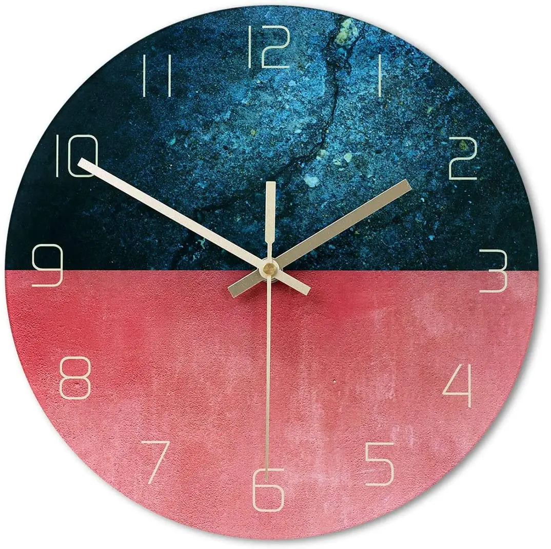 

12inch UV printed round wall clock toughened glass for home office decor