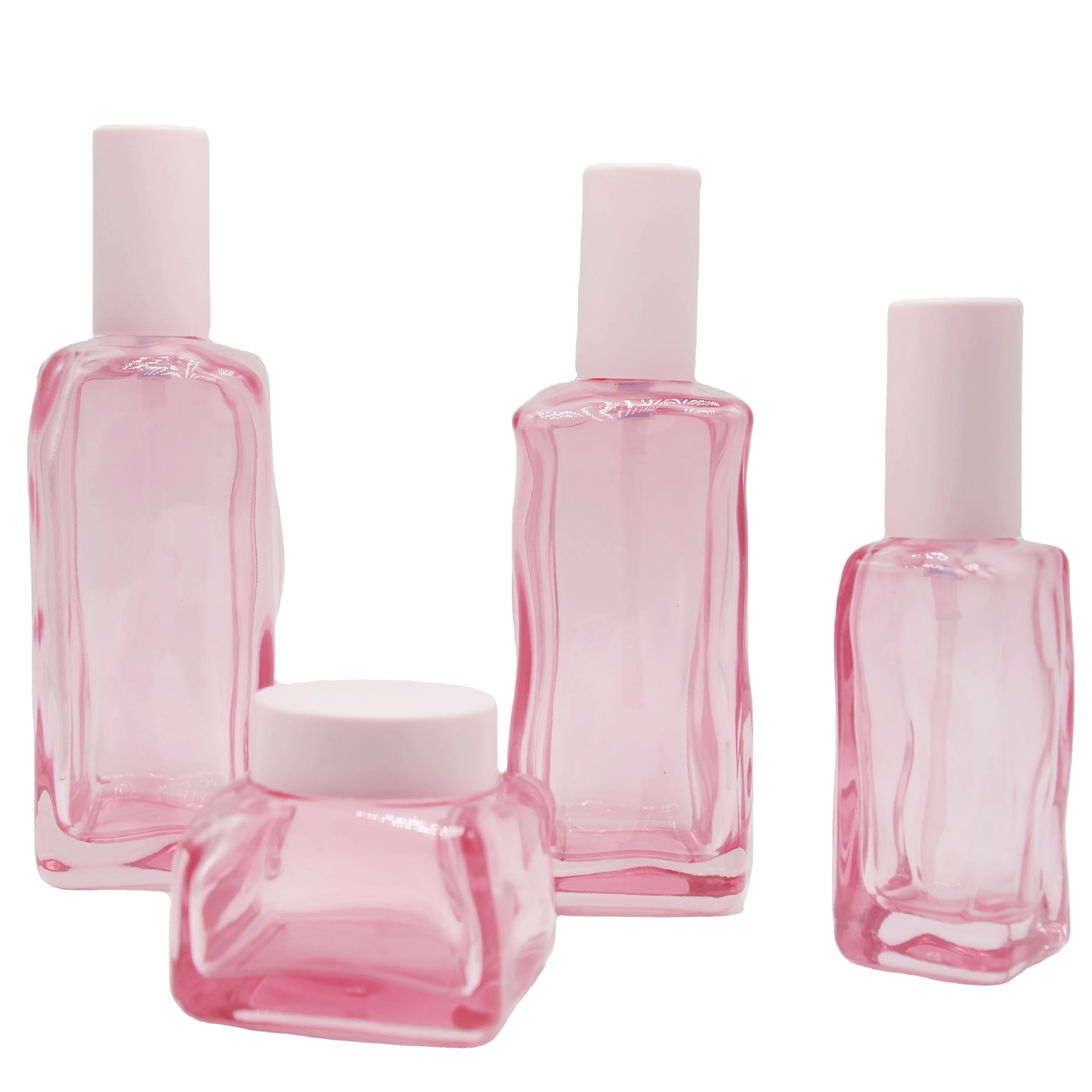 

Empty luxury pink set 100ml glass bottle with pump