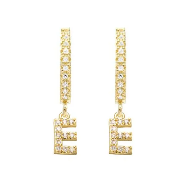 

Great Quality 925 Sterling Silver 18k Gold Plated Jewelry Letters E Drop Earrings Initial For Women