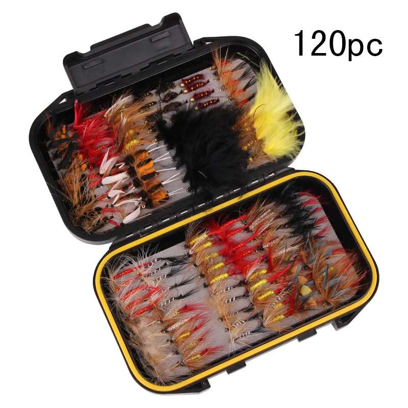 

Hot Sell High-carbon 40pcs 72pcs 100pcs 120pcs Dry and Wet Nymphs Streamers Trout Bass Fly Fishing Flies Kit with Waterproof Box