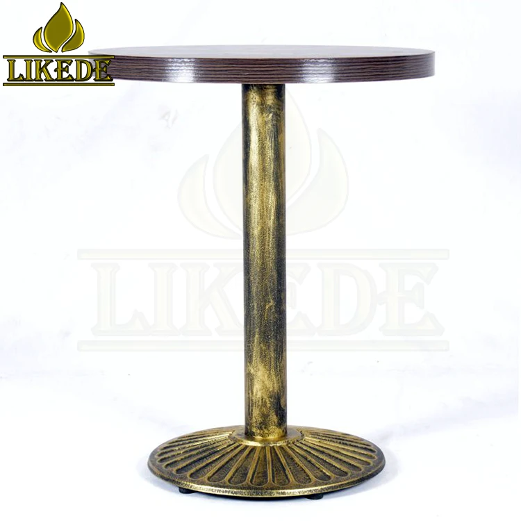 24-Inch Round Bronze Base Cast Iron Bistro Table With Wrought Iron Bar Top for Restaurant Use