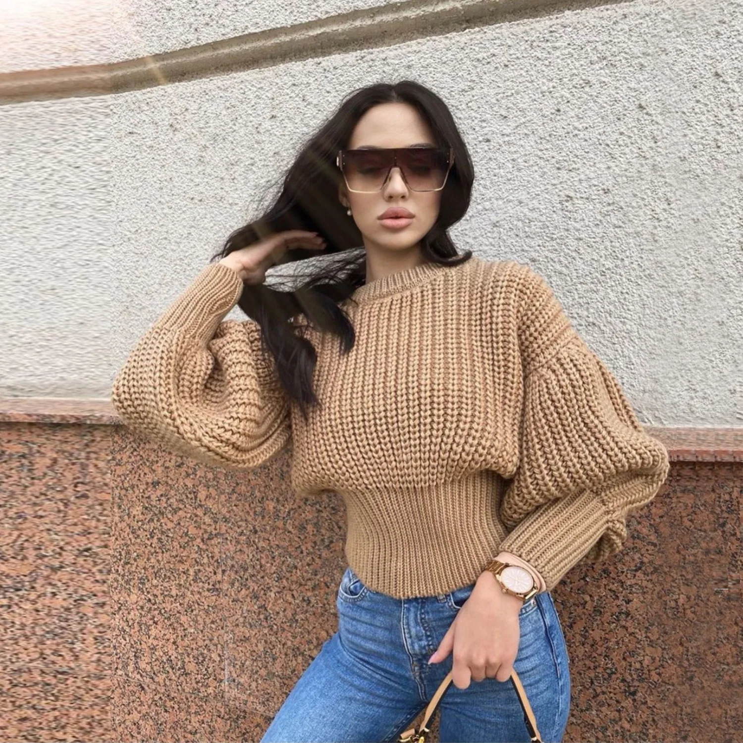 

Casual Loose Knitted Oversized O Neck Sweater Women Winter Knitwear Long Sleeve Solid Women Sweater, Customized color