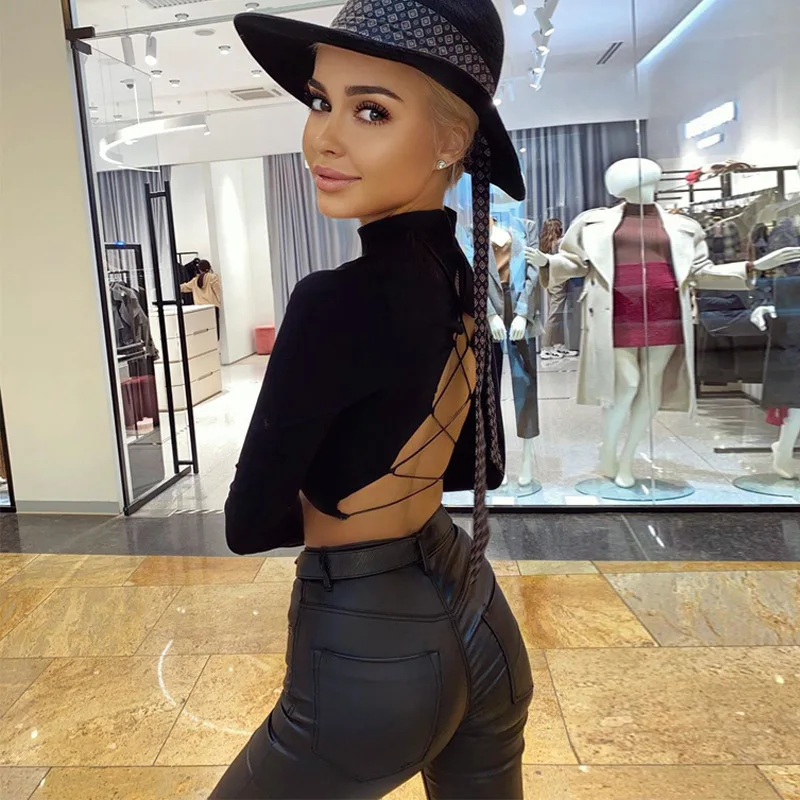 

S3275A Wholesale fashion clothing women long sleeve sexy backless tops