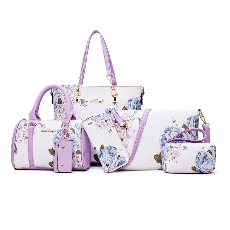

6 in 1 custom online shopping handbags set painting ladies bags set for female