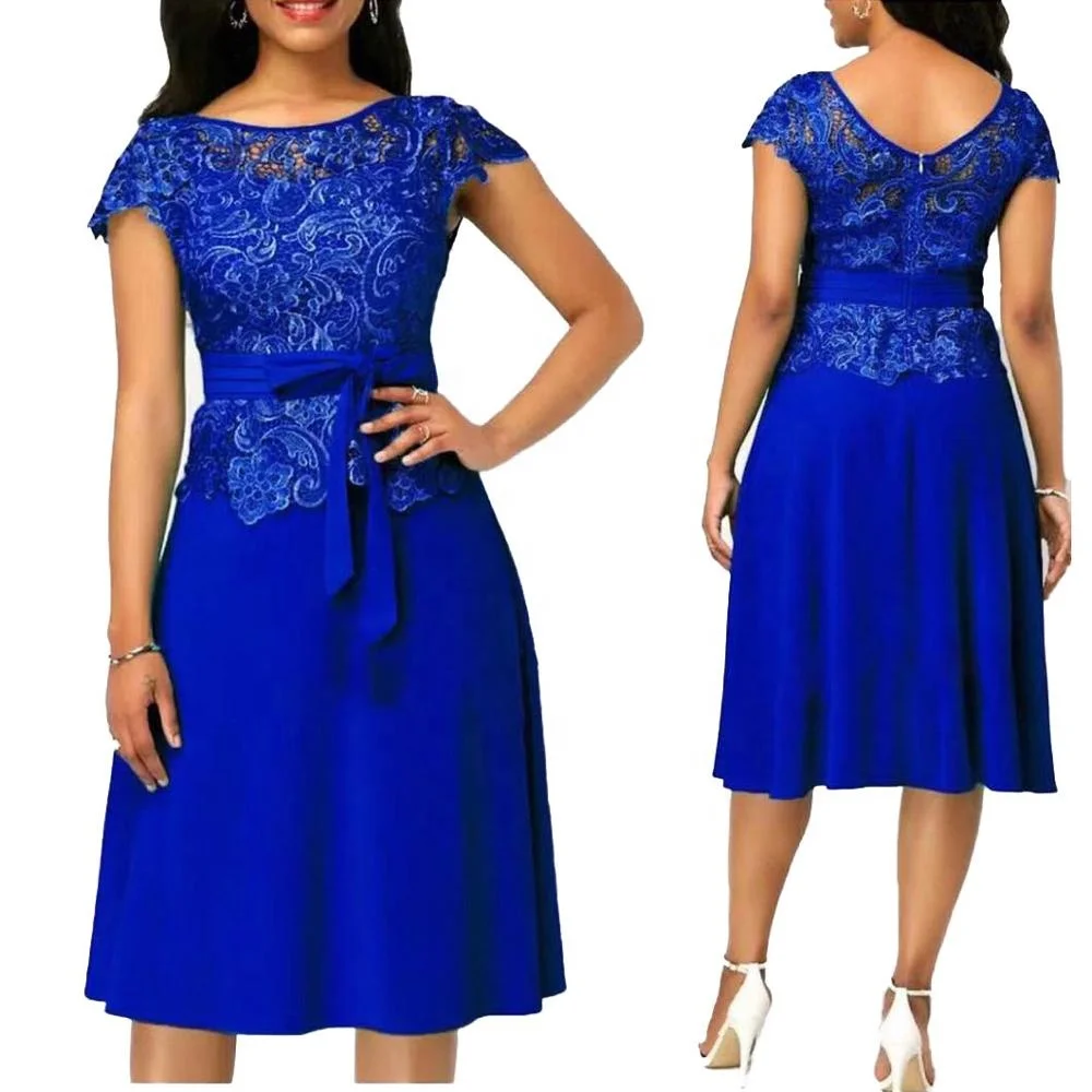 

European lace dress women formal office pleated dresses 91227A2