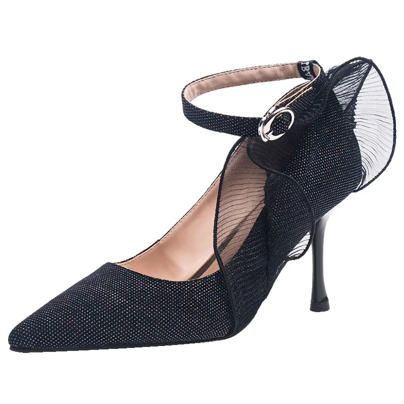 

J291 high-quality ankle strap genuine leather Lace suede dress shoes new arrivals for women 2019, Black