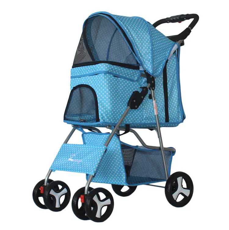 

Dog Cat Small Animals Carrier Cage 4 Wheels Stroller Pet Jogger Easy Walk Foldable Pet Stroller Dog Trolley, Blue,black,green,purple,pink,red etc