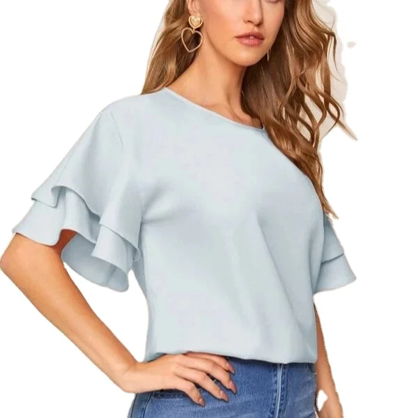 

2021 new round collar loose solid color breathable and comfortable women's t-shirts