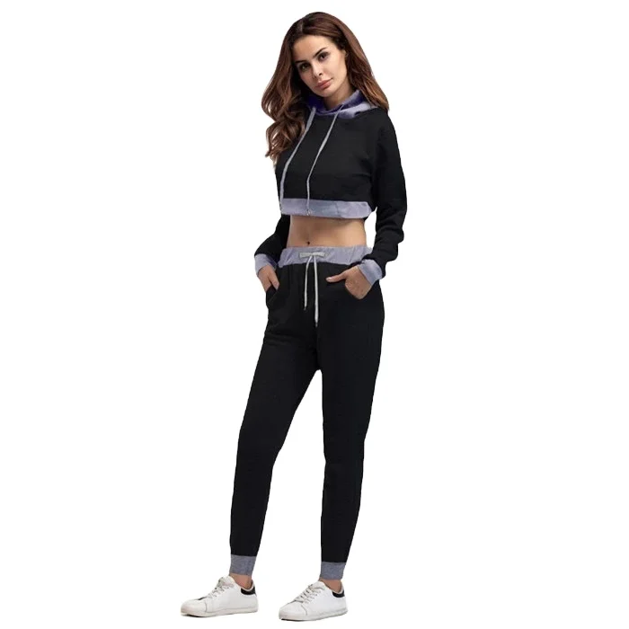 

Private label girl Crop Top tracksuit fitness Pullover Sweatshirt Jogger Pant Tracksuit Free shipping A set of sportswear