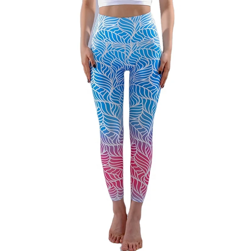 

women print fitness yoga leggings Gradient high quality sport pant high waist trousers with custom logo