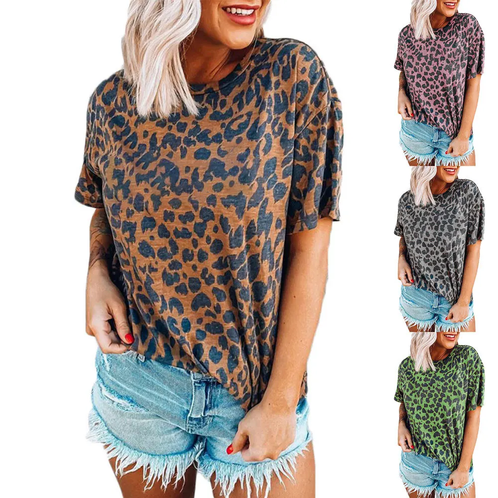 

Wholesale Woman Leopard Tops Women's T-Shirts Printing Tee Women Graphic T Shirt, Customized color