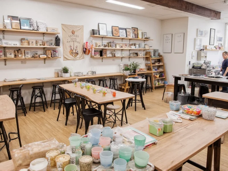 Lulu's Craft Bar workshop space with drink stations and crafting tables