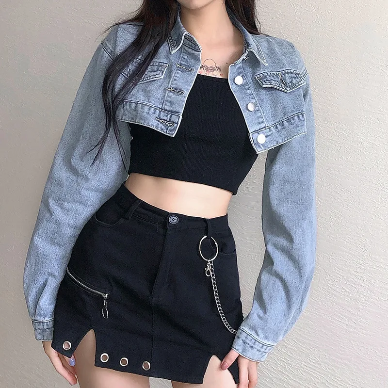 

2020 new arrivals fashion trending wholesale high street women long sleeve short cropped denim jacket