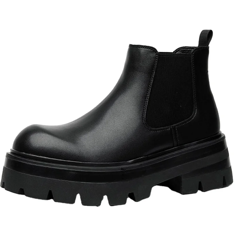 

Dropshipping Custom Logo Genuine Leather Fashion Men Chelsea Boots Designer Chunky Platform Boots