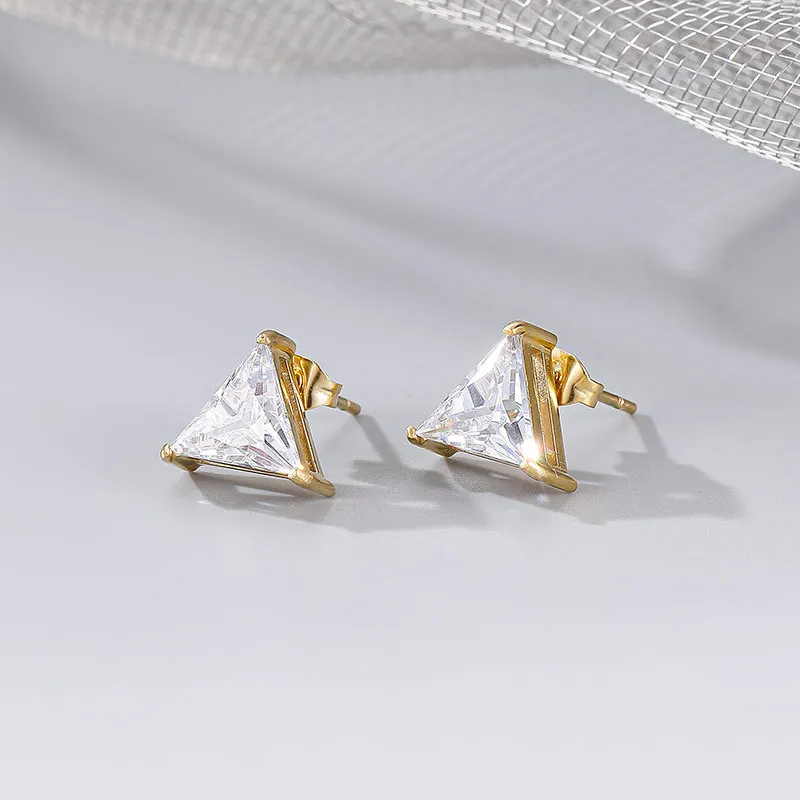 

RisingMoon Hypoallergenic Simple Triangle Earring 14K 18K Gold Plated Stainless Steel Stud Earrings Zircon Wholesale