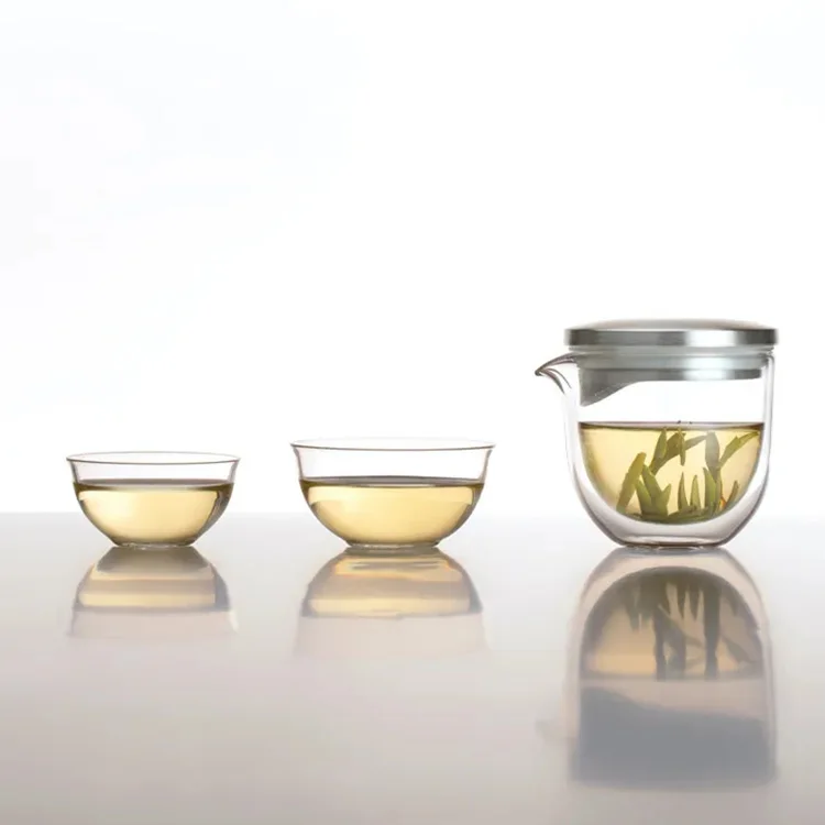 

New Design Portable Bososilicate Glass Teapot Cups Travel Office Tea Pot Set with Bag, Tiffany blue, classical blue, red