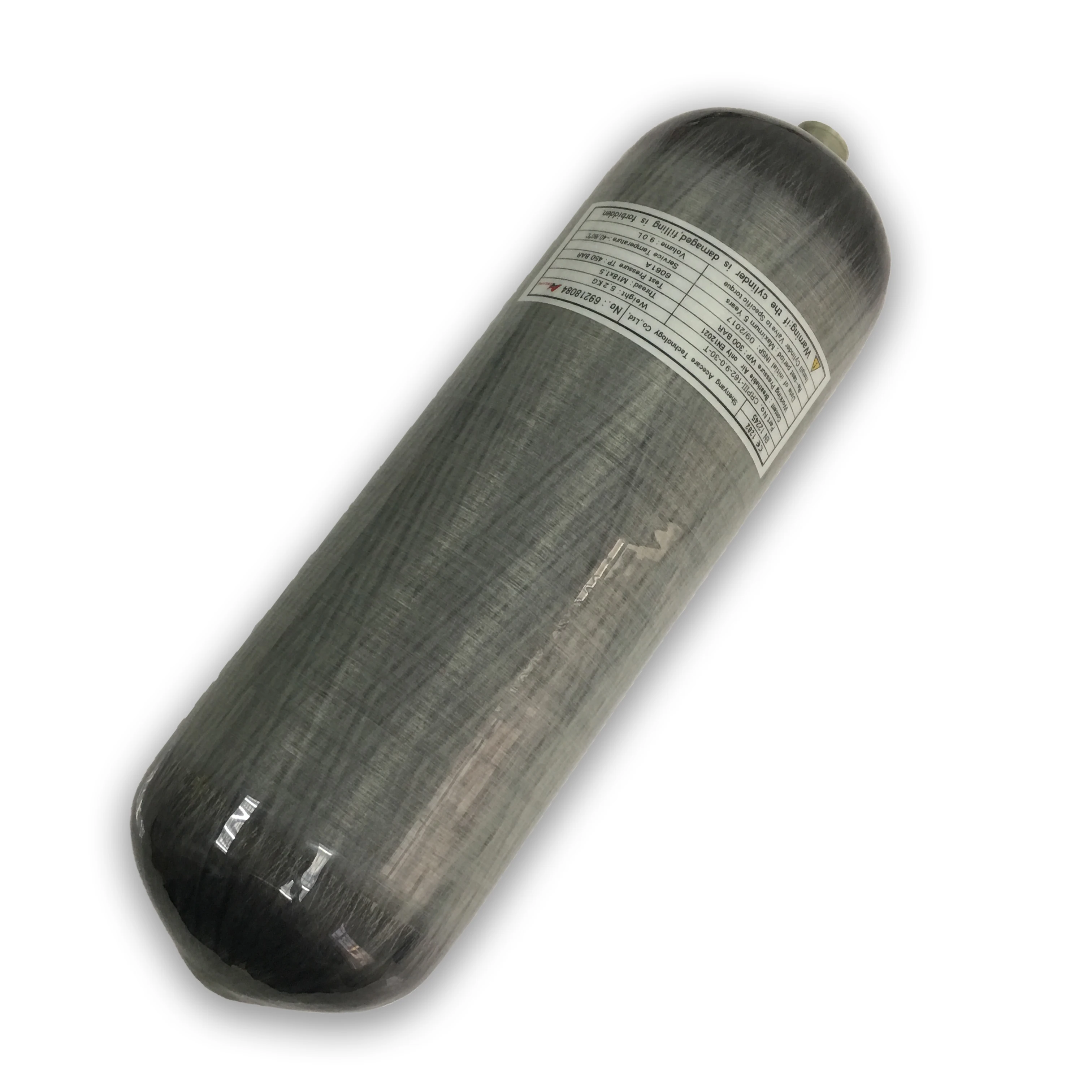 

High capacity carbon fiber high-pressure diving cylinder 9L 300Bar 4500PSI has passed the CE certification, Grey