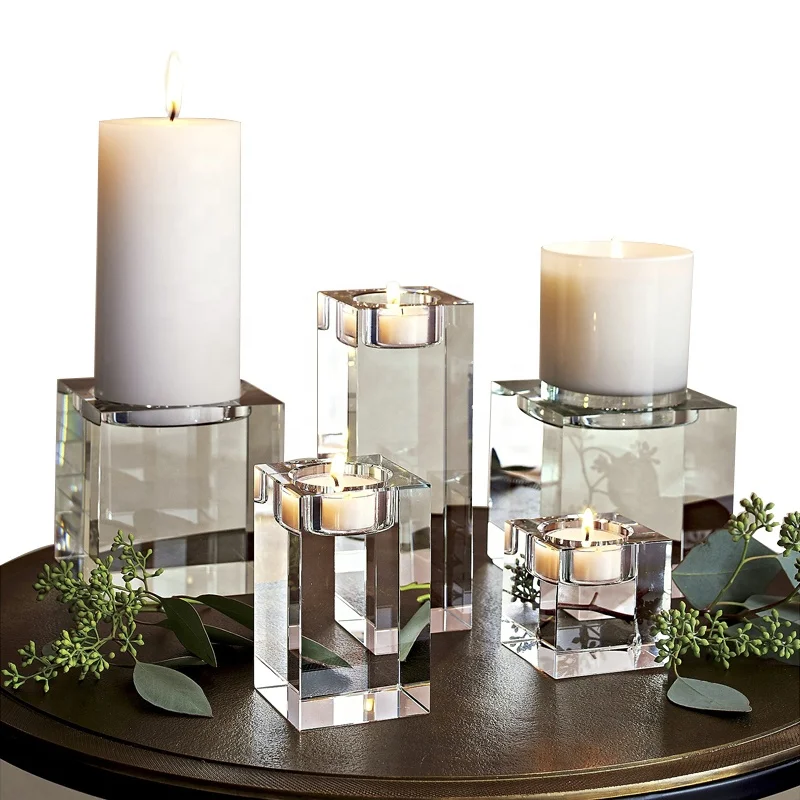 European Style Square Crystal Candle Holder Glass Candlestick For Party