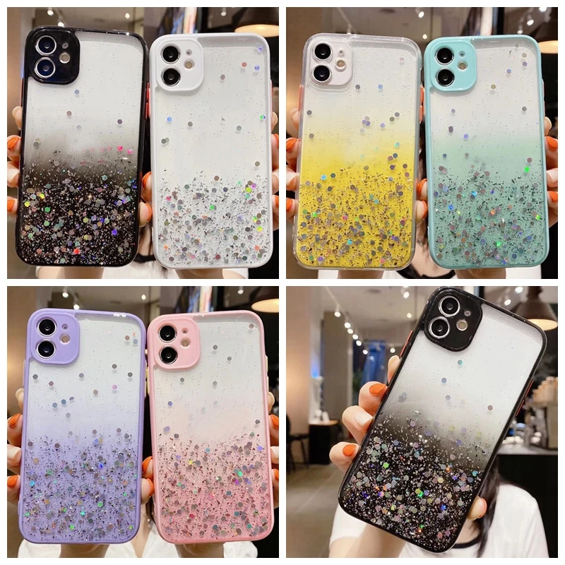 

Bling Sequin Foil Glitter Hard PC+TPU Smart Phone Case For Iphone 12 Pro Max Mini 11 XR XS MAX X 8 7 6 Plus Confetti Back Cover, As picture