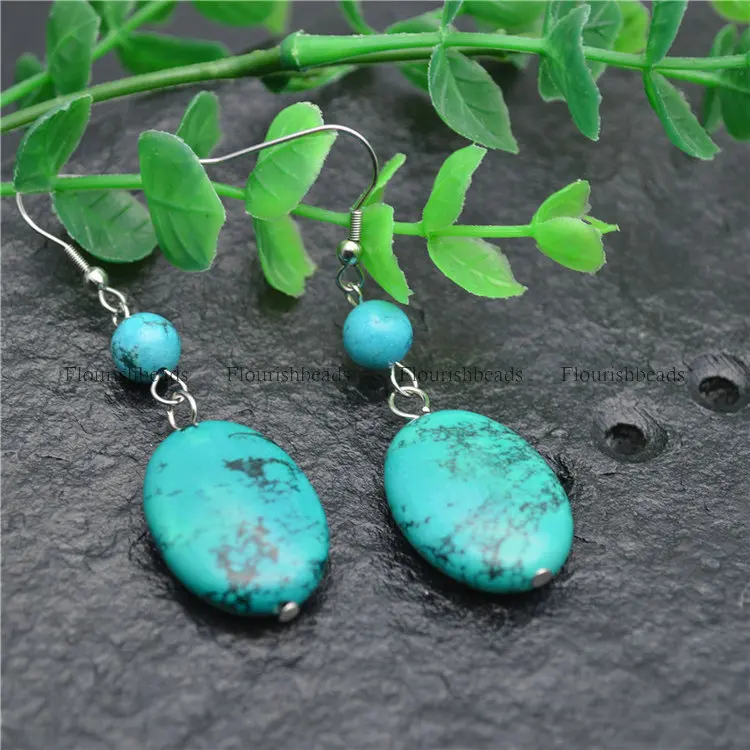 

Multi Rows Turquoise Oval Beads Wire Linked Long Dangle Earrings Fashion Party Jewelry