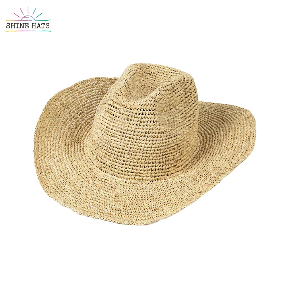 

Shinehats 2023 Wholesale Ladies Chapeau Women Beach Summer Sun Sombreros Custom Wide Brim Floppy Black Raffia Cowboy Straw Hats