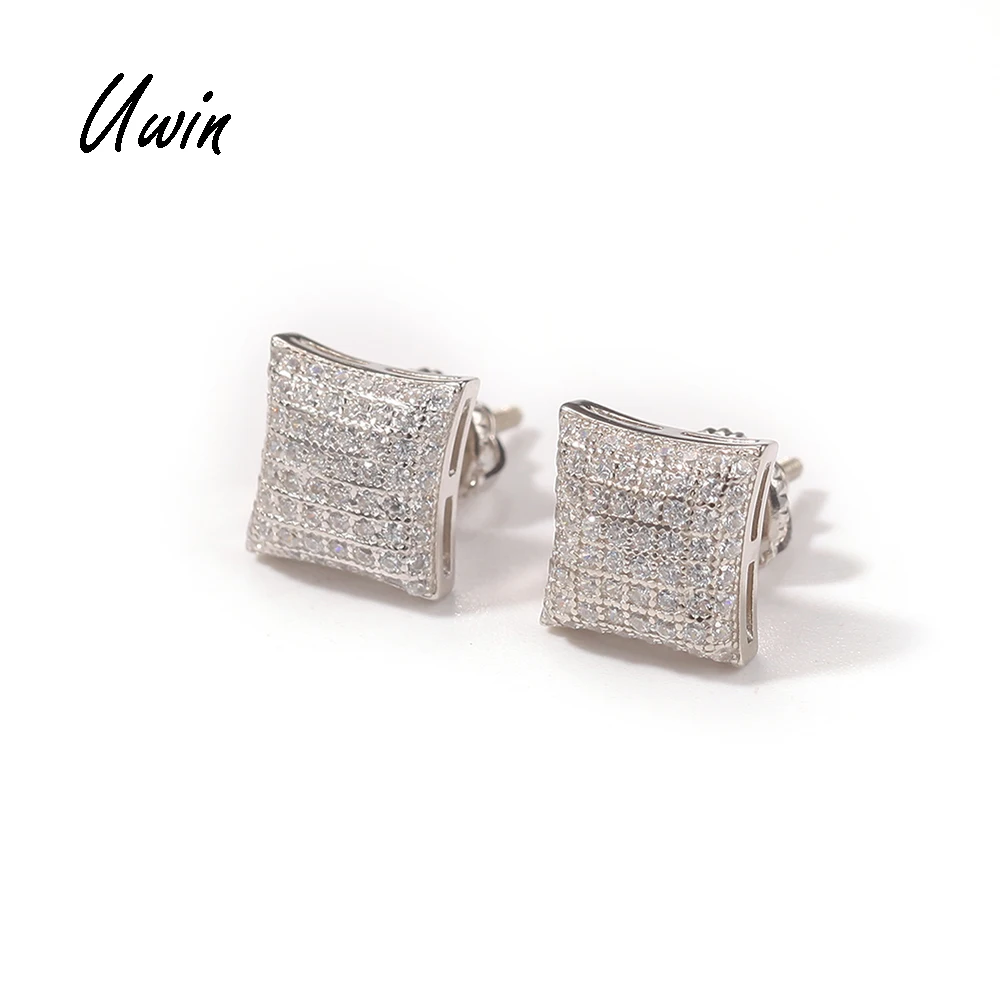 

UWIN Hip Hop Mens Square Micro Paved Earrings Iced Out CZ Stud Earring Bling Rapper Jewelry