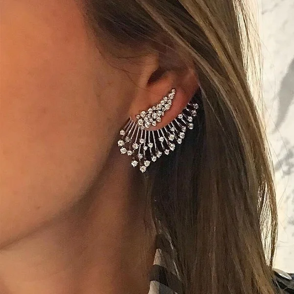 

CAOSHI Bohemia Sparking Design Fashion Earring Crystal Earring Jackets for Women Girl Silver Color Punk Stud Earrings Women