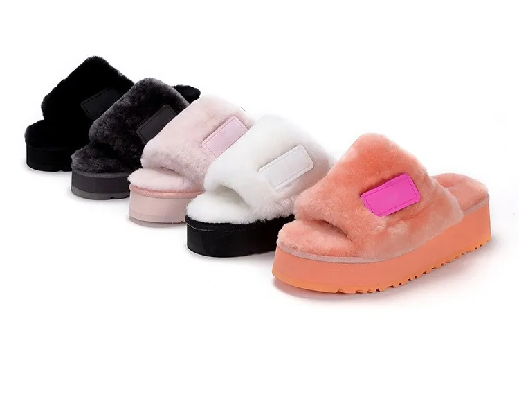 

Real Wool Fur Slippers Sheepskin Sliders for Baby Kids Home Indoor Winter Shoes