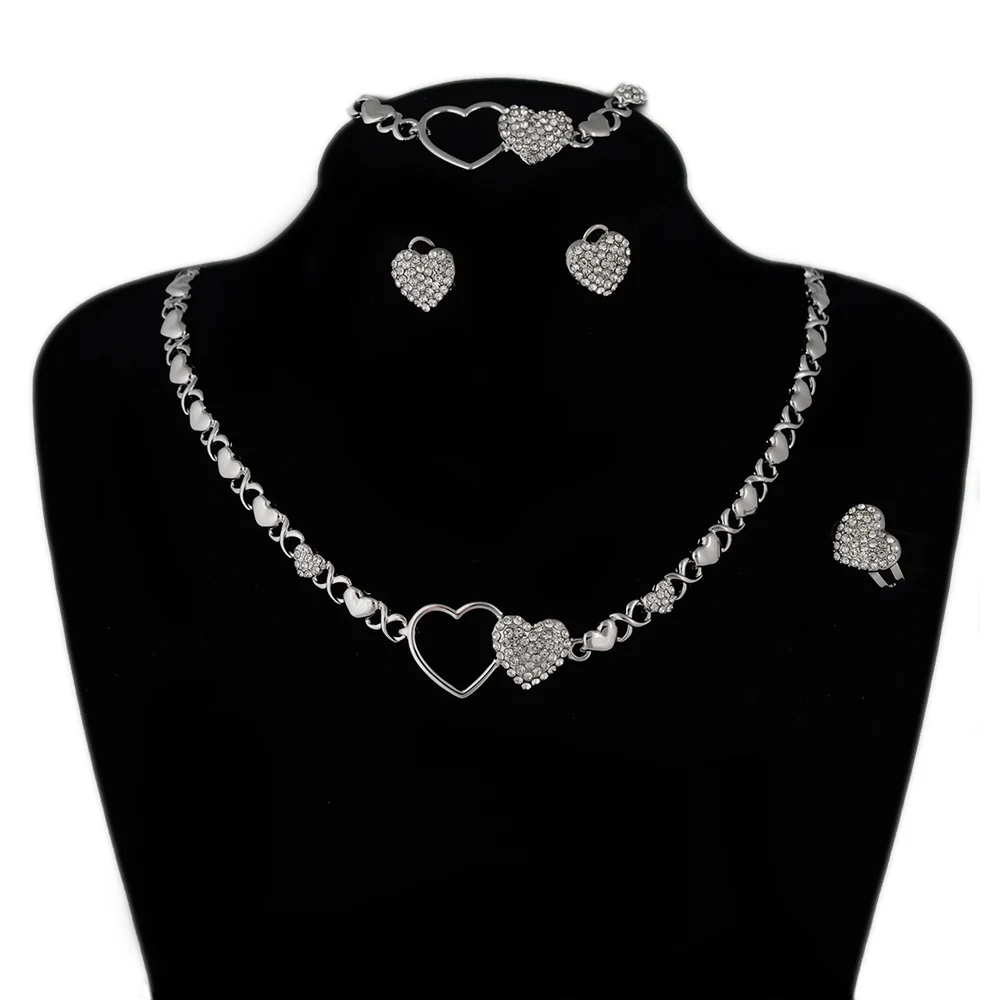 

BPOYB Luxury Shining Crystal Rhinestone Jewelry Set Fashion Hot Sale Xoxo Heart Silver Jewelri Sets Drop Shipping Wholesale