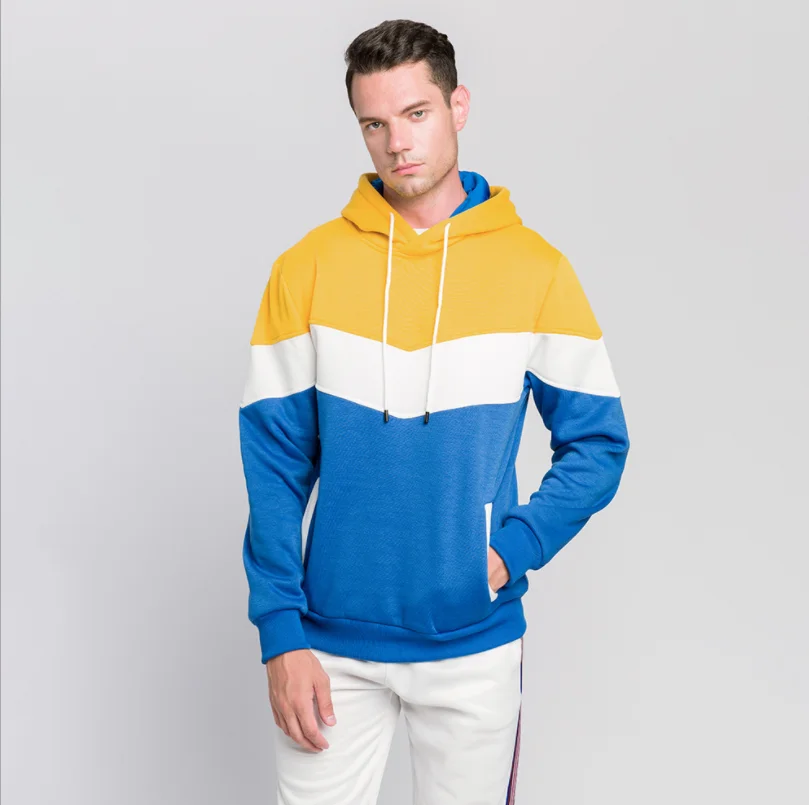 

High Quality Sports And Leisure Stitching Color Block Fitness Zipper Hoodie Mens Sweatshirt Cotton Blank Customization, As picture