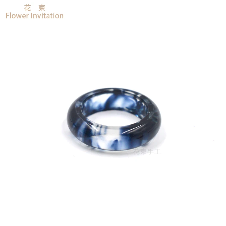 

Flower Invitation Finished ring HJ09 arc surface ink flame black red solid resin literary handmade color