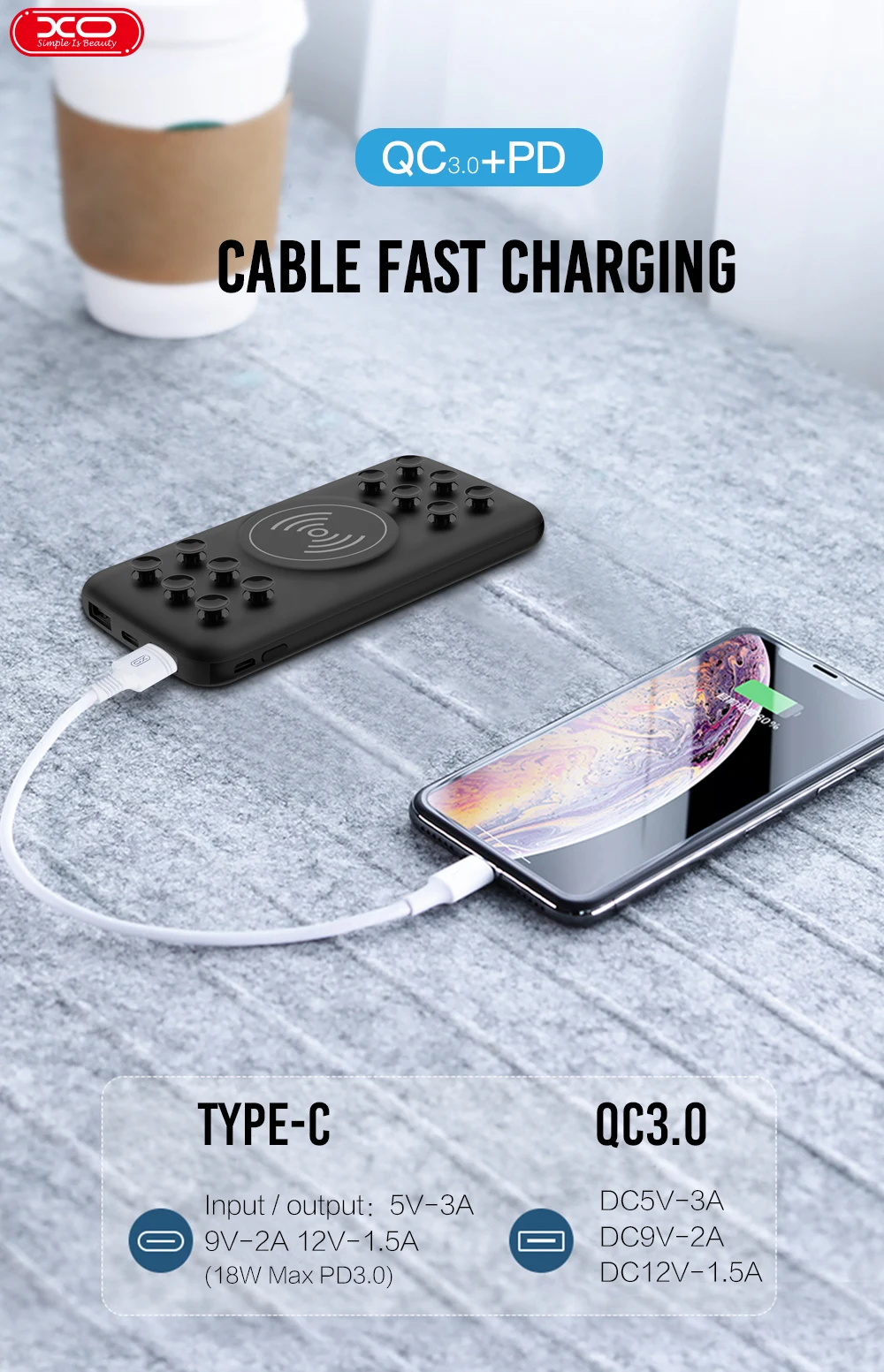 XO Hot Selling 10W wireless fast chargeing QC 3.0 PD charger for smartphone power bank - ANKUX.COM