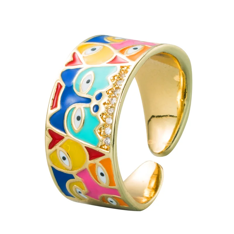 

Luxury Designer Brand Opening Ring Copper 3 Colors Drop Oil Devil Eye Gold Plated Ring  Oil Dripping Ring