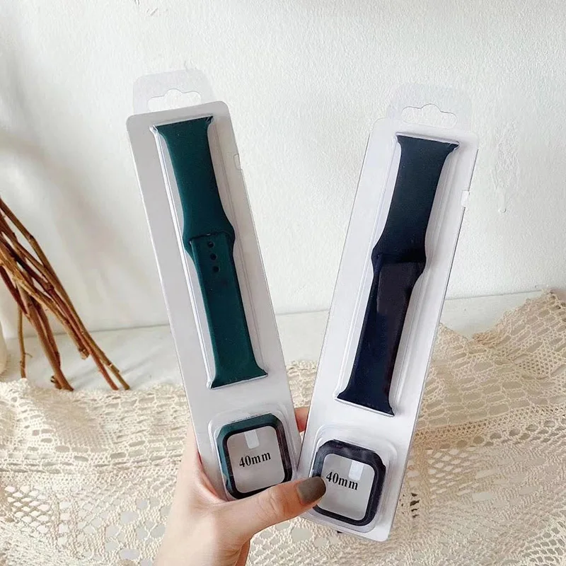 

2021 band smart watch full strap 44mm Smart Watch Strap Green black Bracelet Belt band Set for iwatch 7 6 5 SE