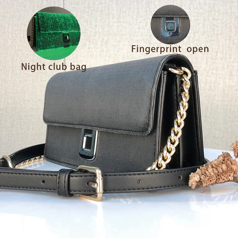

Mini Tik Tok Trendy Party Bags Crossbody Smart Handbags And Purses Led Luminous Flash Fingerprint Handbag For Women Evening, 6 colors led light option