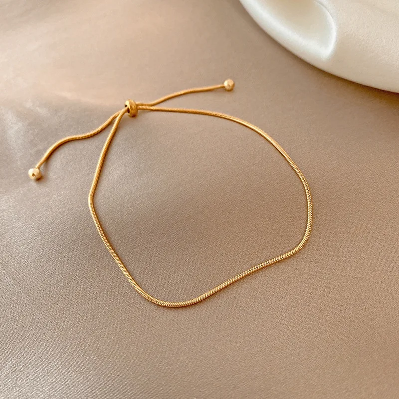 

Simple Gold Plated Stainless Steel Bracelet Snake Chain Two Wear Drawstring Bracelet For Women Jewelry