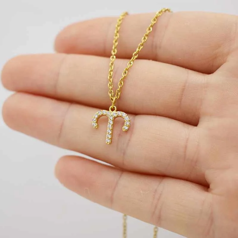 

Metal Initial Neck Chain Gold Plated Crystal Necklace Women Jewelry