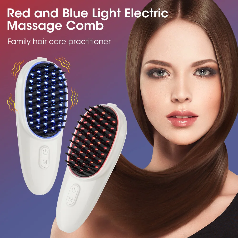 

Cross-border Electric Massage Comb Red And Blue Light Massage Vibration Massage Instrument Anti-Hair Loss Rechargeable Hair Brus