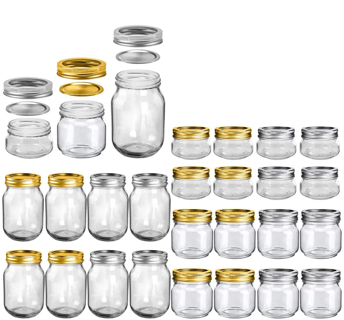 

Hot sale 4oz 8oz 16oz Clear Wide Mouth Glass Mason Jar Canning Food Storage Jar with metal lid
