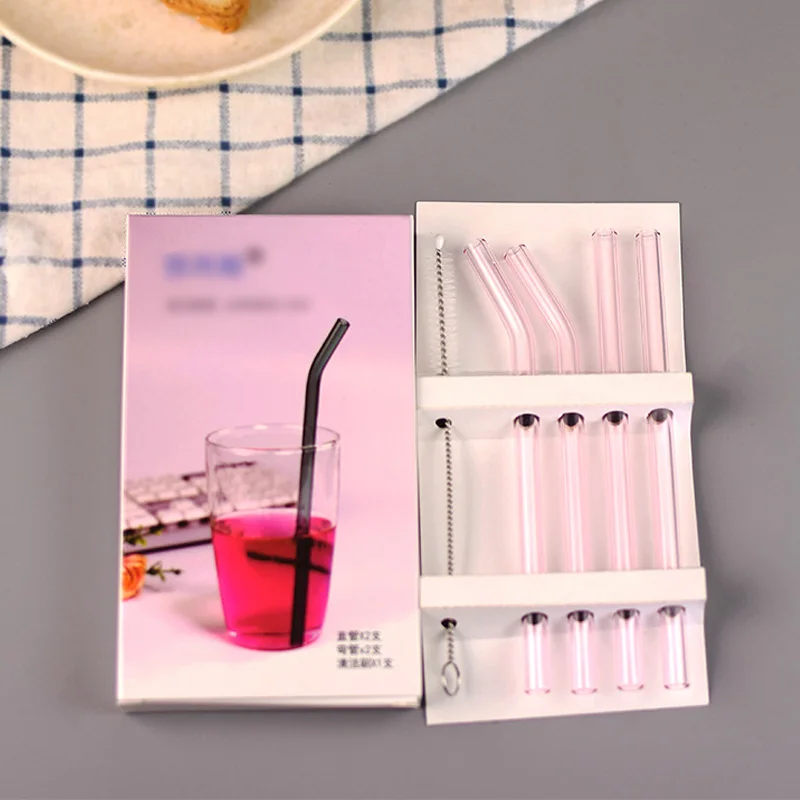 

Non toxic shatter resistant tube family pack reusable glass drinking straws set for tumbler cup