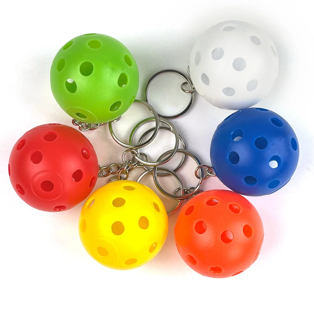 Bulk Mini Pickleball Keychain with 26 Holes TPE Material 6-Pack for Luggage Tags & Sports Bags