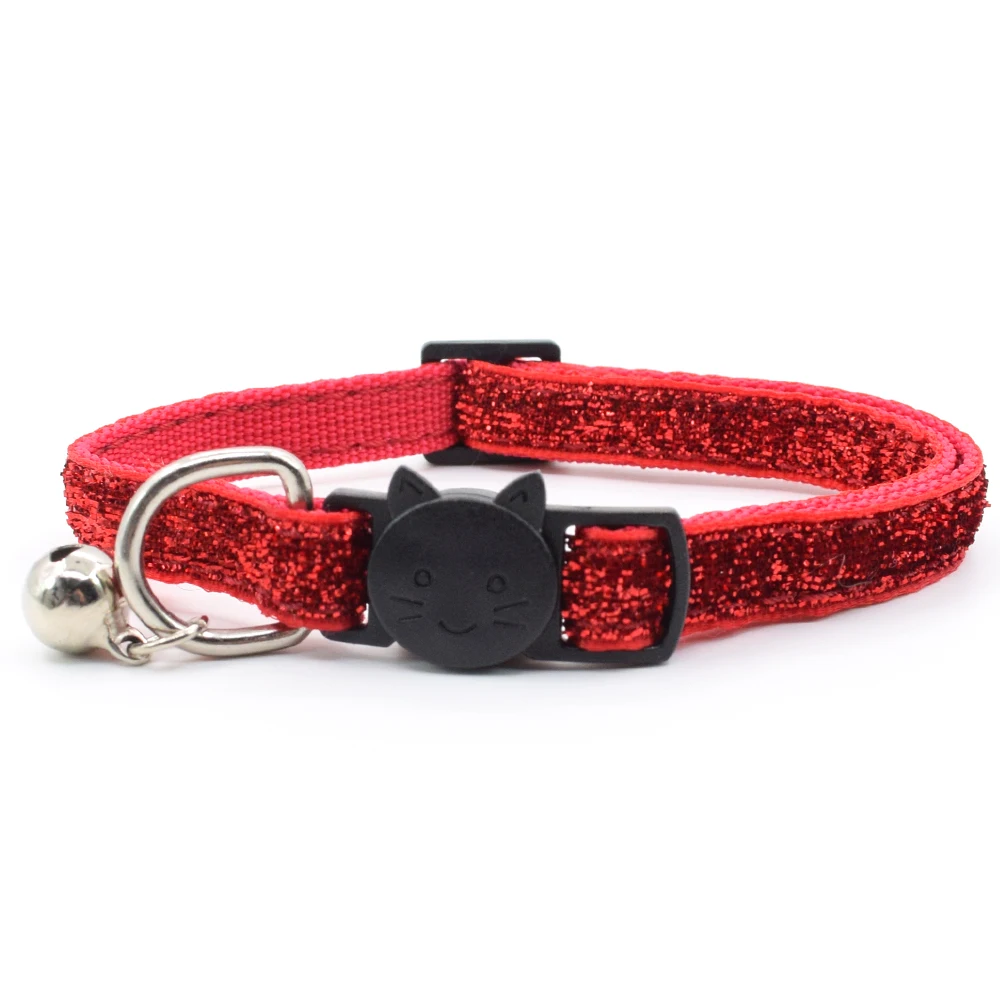 

Cat Collar Anti-Hanging Safety Buckle Glitter Design Adjustable Cat Collar with bell cat accessories collar, 8 colors