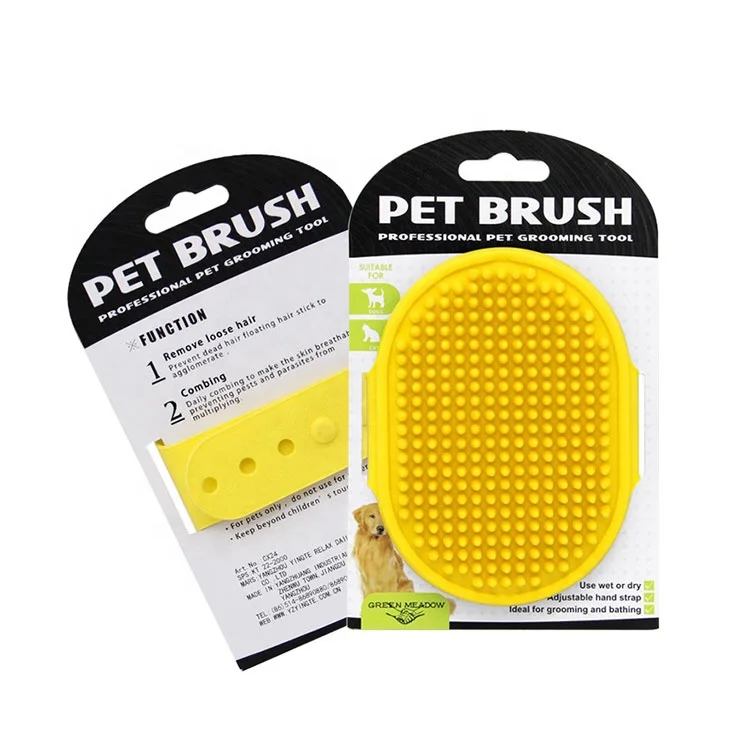 

Pet Shampoo Bath Brush Soothing Massage Comb Adjustable Ring Handle for Long Short Haired Dogs Cats Silicone Grooming Brush, Red/blue/yellow/green/black