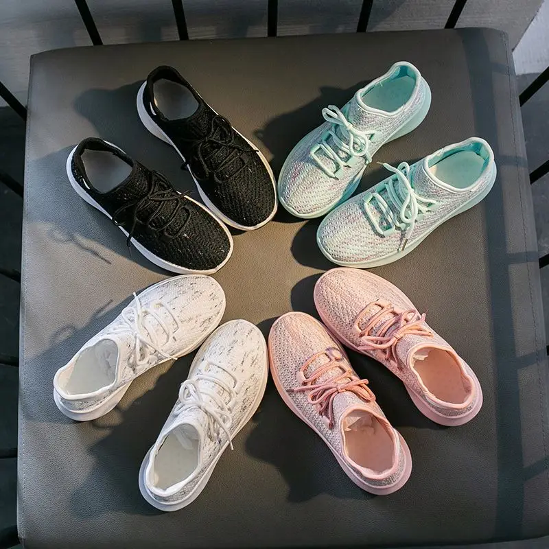 

China Manufacture New Style Fly-knitting Outdoor Sport Women Sneakers walking shoes, Black/pink/white/blue