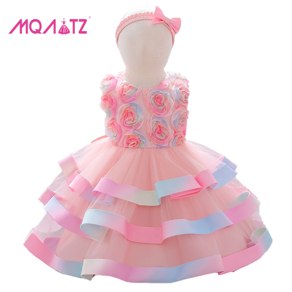 

MQATZ Wholesale Kids Party Wear Infant Dresses Tutu Design Baby Girl Flower Cake Layered Birthday Dress, Yellow,blue,pink,purple,green