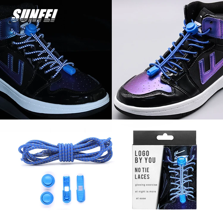 

custom no tie elastic shoelace charms lock lazy Reflective laces 3m Glow polyester round shoe lace kid no tie shoelaces