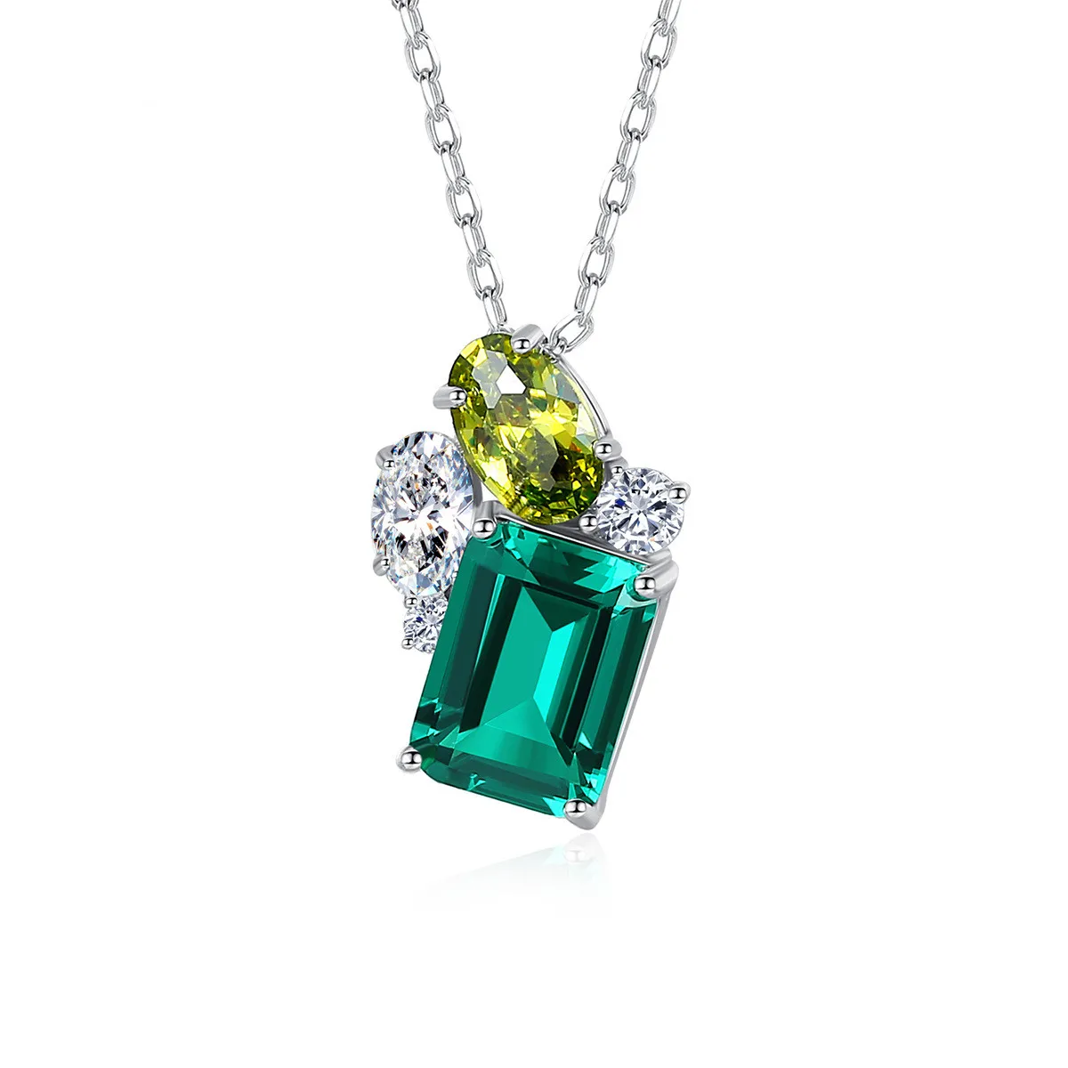 

Drop Shipping Fashion charm jewelry 925 sterling silver necklace bagutte emerald gem stone pendant necklace for for women girls, Green/blue